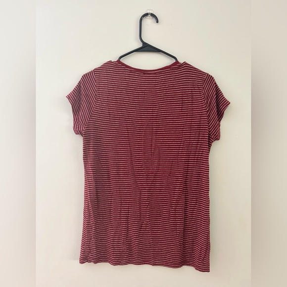 Medium maroon and white striped t-shirt. - Picture 3 of 3